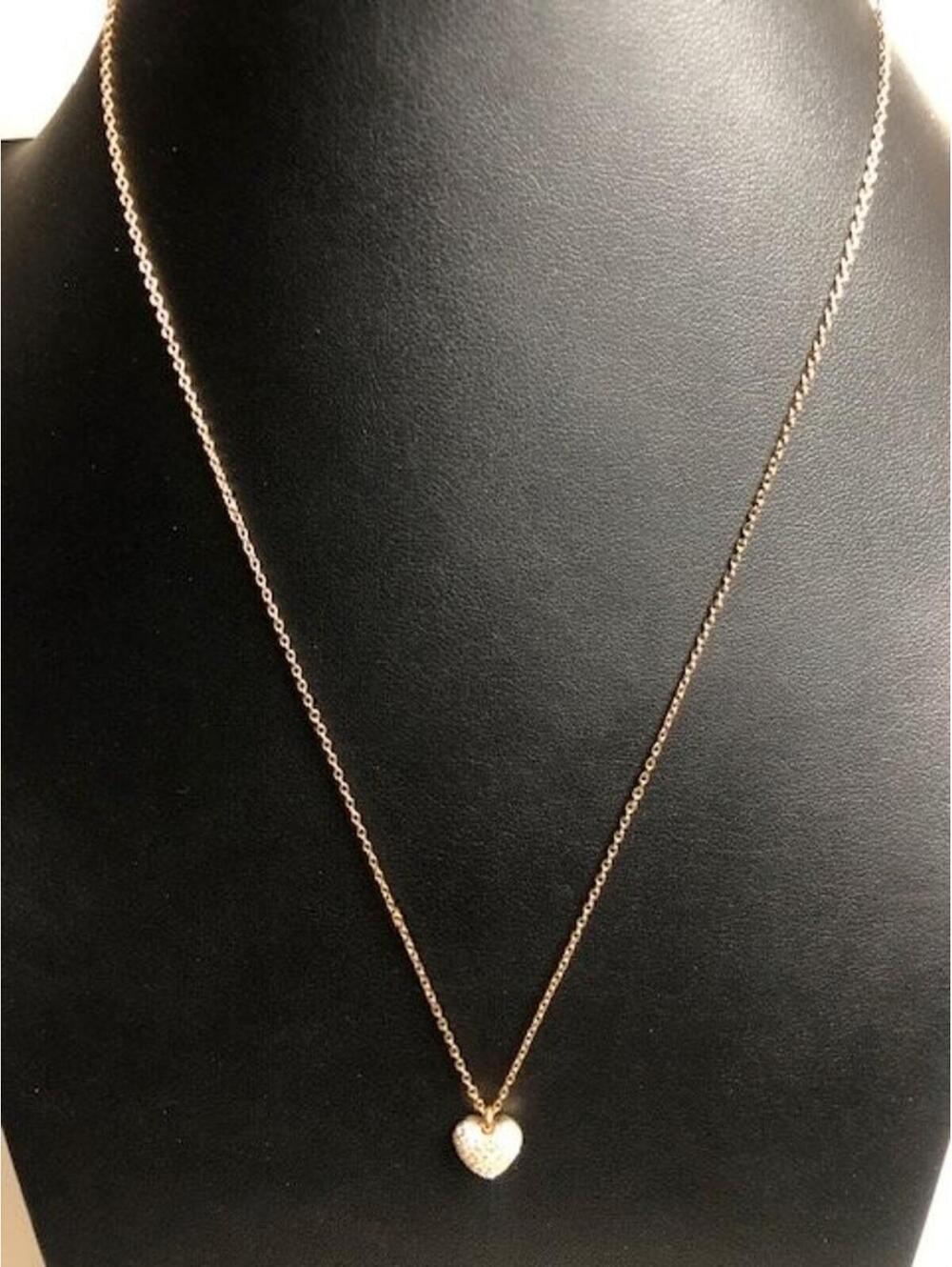 B0343 Michael Kors Puffy Heart Pendant Necklace Rose Gold Tone Pave crystal 20"